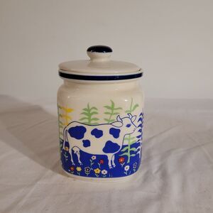 Vintage Nevco Ceramic Cow Motif Utensil Holder, Small Container Treat Jar